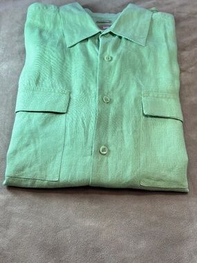 Bruno Men's 100% Linen Short-Sleeve Shirt Color Green Size L